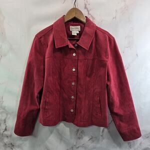 Vintage Y2K Jacket Womens Medium Apple Cranberry Red Leather Suede Moto Biker